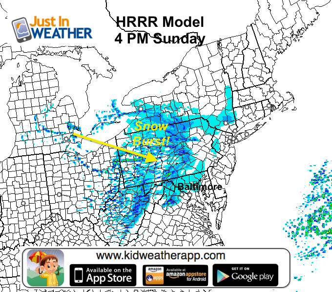 Sunday Afternoon Snow Burst HRRR Model
